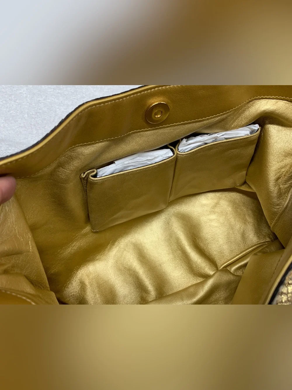 Gucci 1970 Gold Anaconda Snakeskin Tassel Chain Medium Hobo Bag